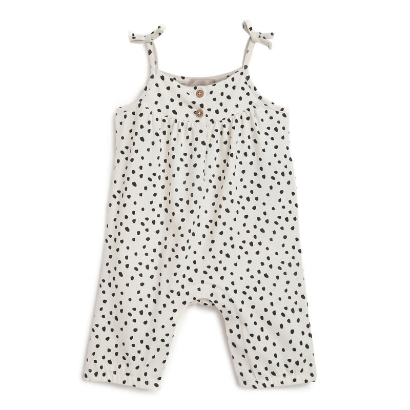 Girls White and Black Printed Long Dungaree image number 0